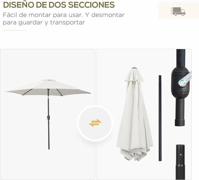 Thumbnail 5 de Outsunny Sombrilla de Jardín Ø260 cm parasol reclinable