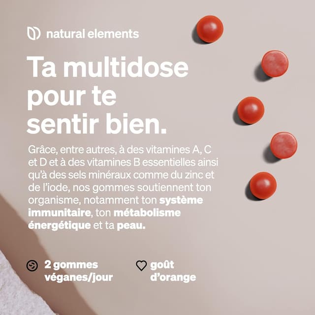 Detalle de natural elements Gommes Multivitamines 120 gummies goût naturel d’orange (adultes)
