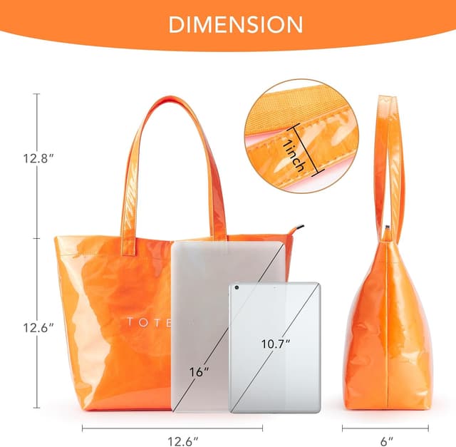 Detalle de KALIDI Large Beach Bag for Women – waterproof PVC zip tote with sand-proof design