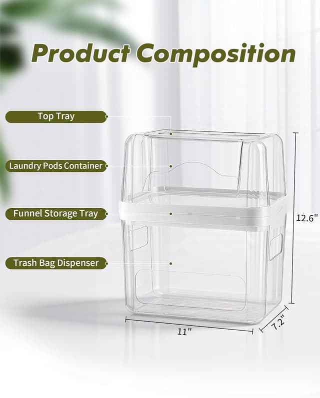 Detalle de iCASA 3-in-1 Trash Bag Dispenser & Dishwasher Pod Organizer (Clear Acrylic)