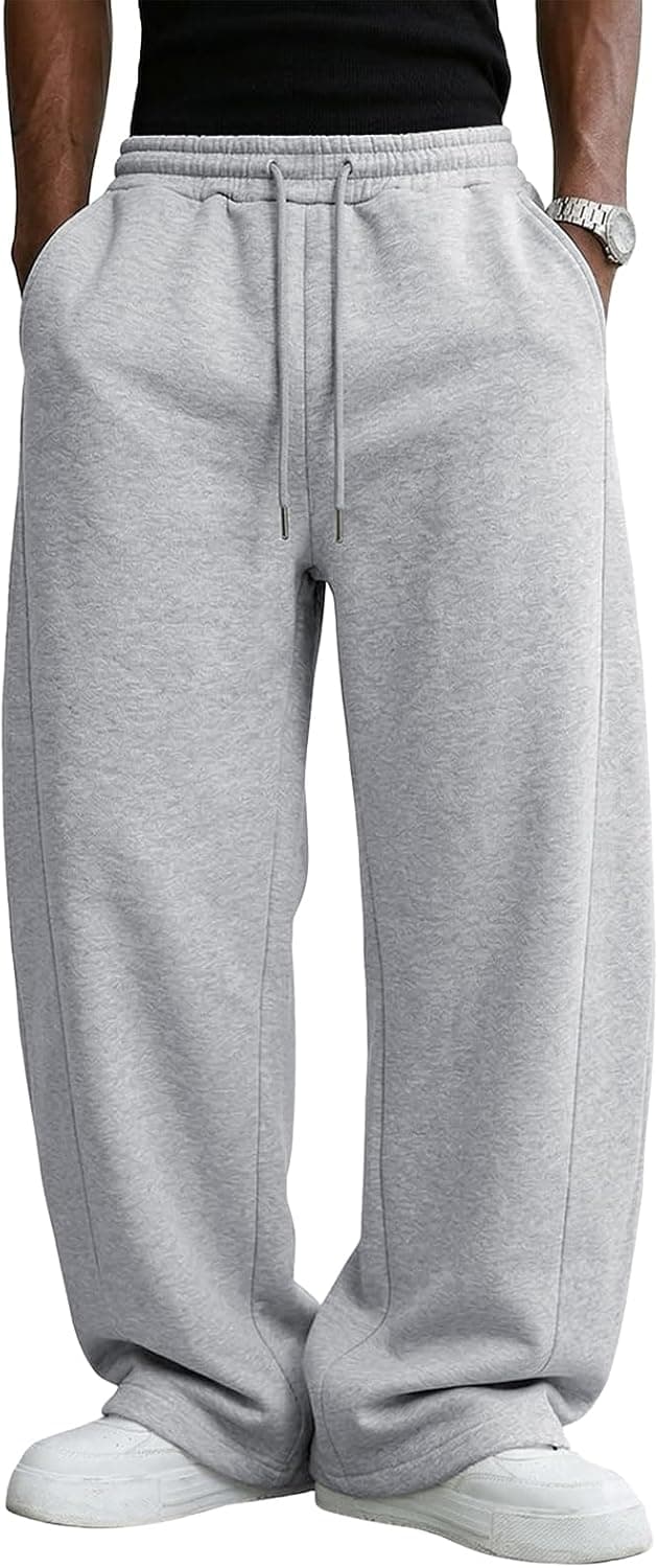 Detalle de Men’s Baggy Sweatpants Cotton Fleece Wide Leg Lounge Pants with Drawstring Waist and Pockets