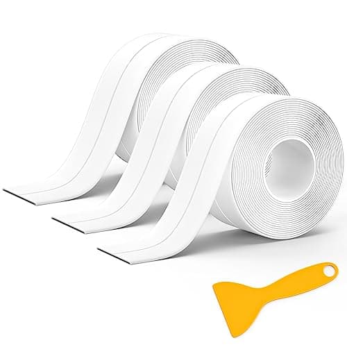 Detalle de 3 rollos de cinta de sellado impermeable Mokani (blanca) autoadhesiva para baño y cocina, 3,8 cm x 3,2 m