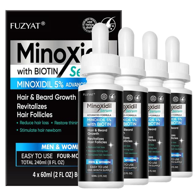 Detalle de 5% Minoxidil Hair Regrowth Serum (Men & Women) with Biotin & Castor Oil, Beard Growth Treatment — 240ml