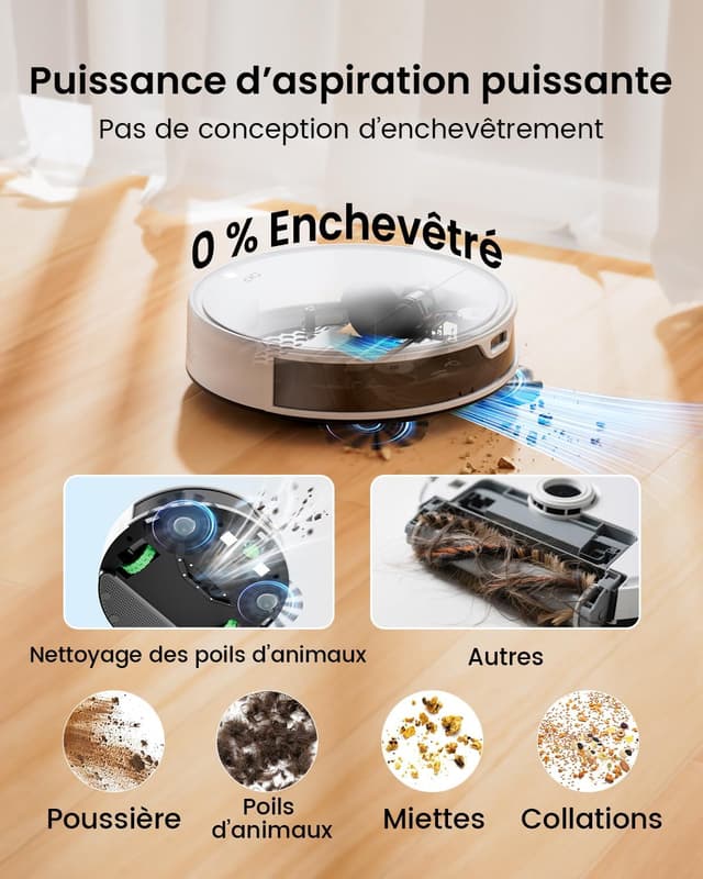 Detalle de OKP K5 Ultra Aspirateur Robot 5500 Pa, navigation Laser dToF et autonomie 170 min