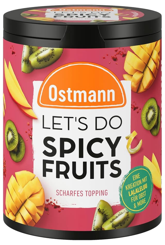 Detalle de Ostmann Gewürze „Let’s Do Spicy Fruits“ – Würzmischung für scharfes Obst-Topping mit Chili & Pfeffer, 70 g