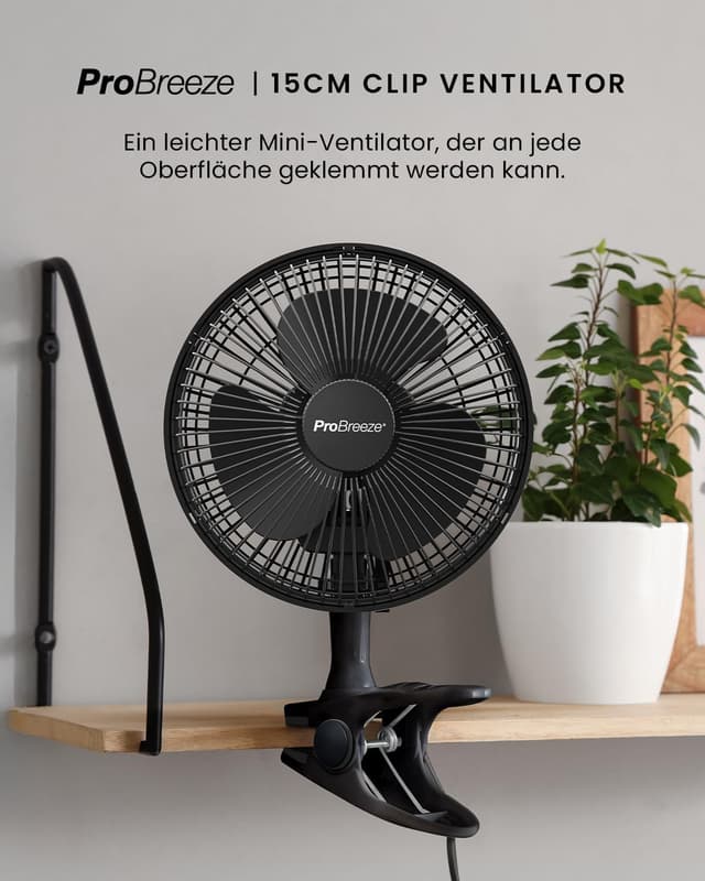 Detalle 2 de Pro Breeze Mini Ventilator mit Clip (20 cm) – Tisch- & Growbox-Lüfter mit 2 Geschwindigkeitsstufen