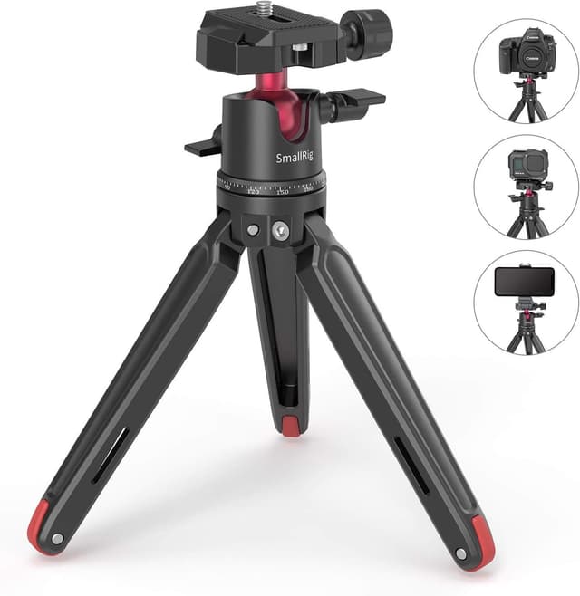 Detalle de SmallRig Mini treppiede da tavolo 2664 con piastra QR Arca e testa a sfera 360°