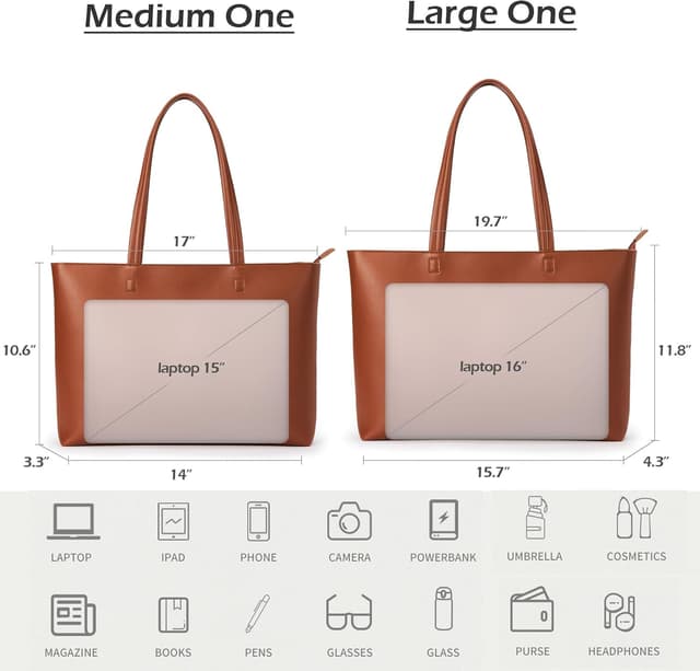Detalle de Large Waterproof PU Tote Bag for Women with Zipper, Fits up to 15" Laptop