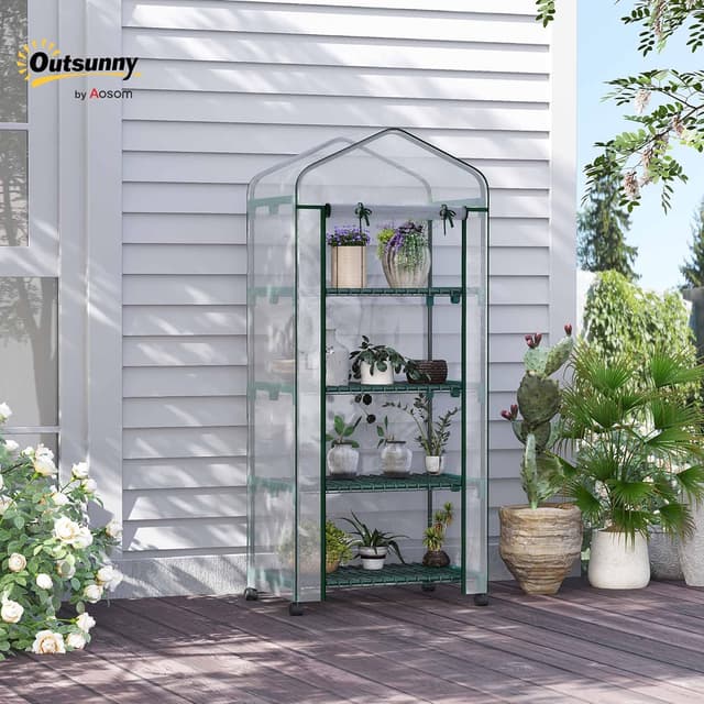 Detalle 2 de Outsunny serre de jardin avec étagères 4 niveaux, bâche renforcée et porte zippée (69 x 50 x 165 cm)