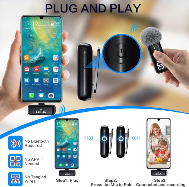 Detalle 2 de OSA Microfono Lavalier Wireless con display batteria e USB‑C per iPhone