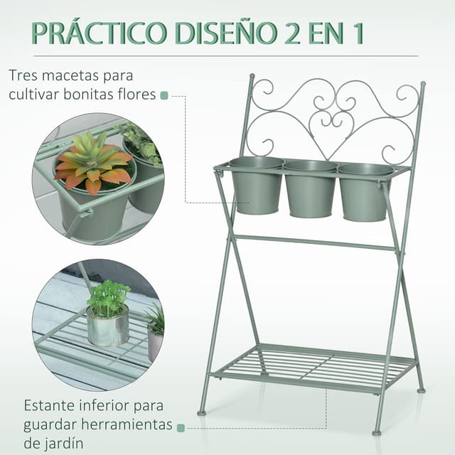 Detalle 1 de Outsunny Soporte Plegable para Plantas con 3 Macetas