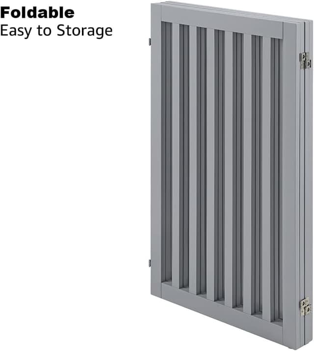 Detalle 2 de unipaws Freestanding Pet Gate (Folding Wooden Dog Gate) – Light Grey, 203cm wide, 91cm high, 4 panels