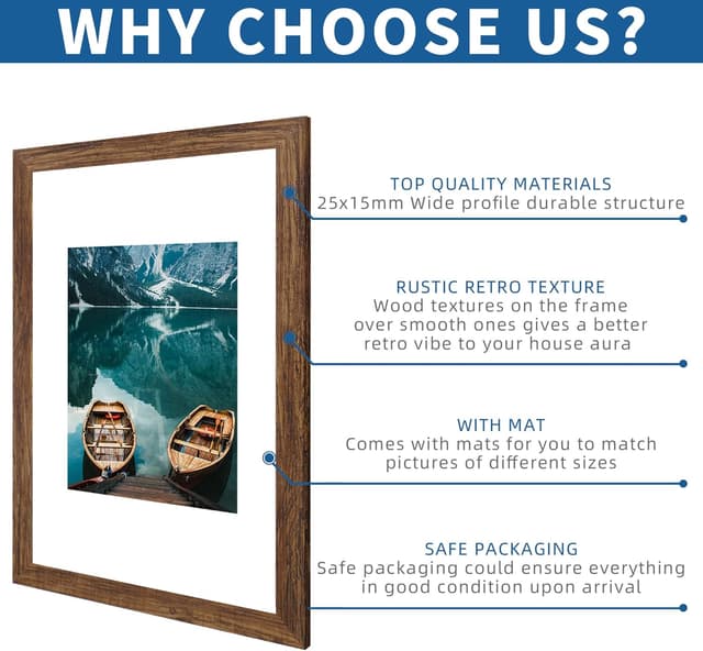 Detalle de Hongkee 12x18 Frame Set of 2 (Rustic Brown Wood Style) for 12x18 Posters or 8.5x11 Photos with Mat
