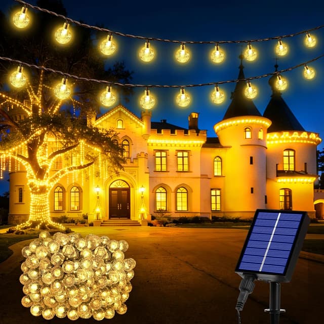 Detalle de Realky Catena Luminosa Solare da Esterno 200 LED 27 m con 8 modalità e memoria, IP65 (bianco caldo)