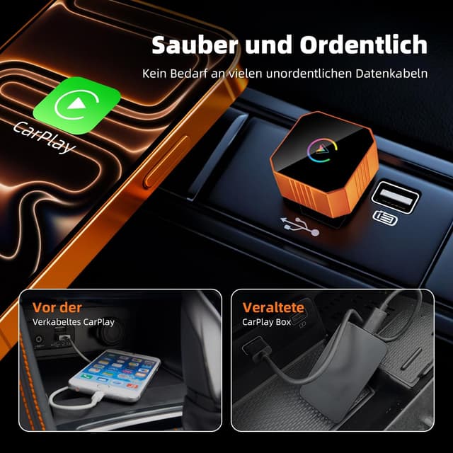 Detalle de MYCIMRE Adaptateur CarPlay sans fil 2026 (Wi‑Fi 5,8 GHz, USB-C/USB, iPhone 6+ iOS 10+)