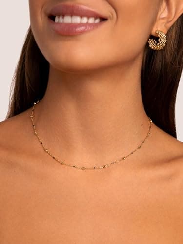 Thumbnail 1 de SINGULARU - Collar Dots L Black Enamel. Acero con Acabado Baño de Oro de 18Kt. Cadena de Largo Ajustable 40 cm. Joyas para Mujer