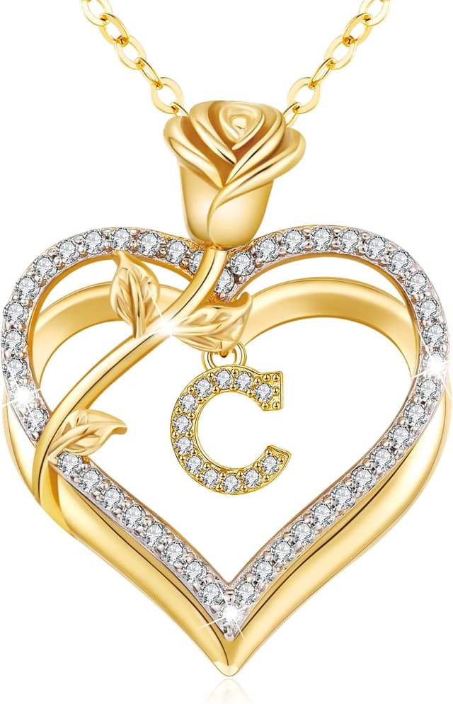 Detalle de Collier initiale A-Z llyish avec pendentif double cœur et zirconium 5A, argent 925 plaqué or