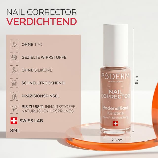 Detalle de PODERM Nagellack Pflege korrigierend & perfektionierend mit Keratin (Nude-Finish) – 8 ml