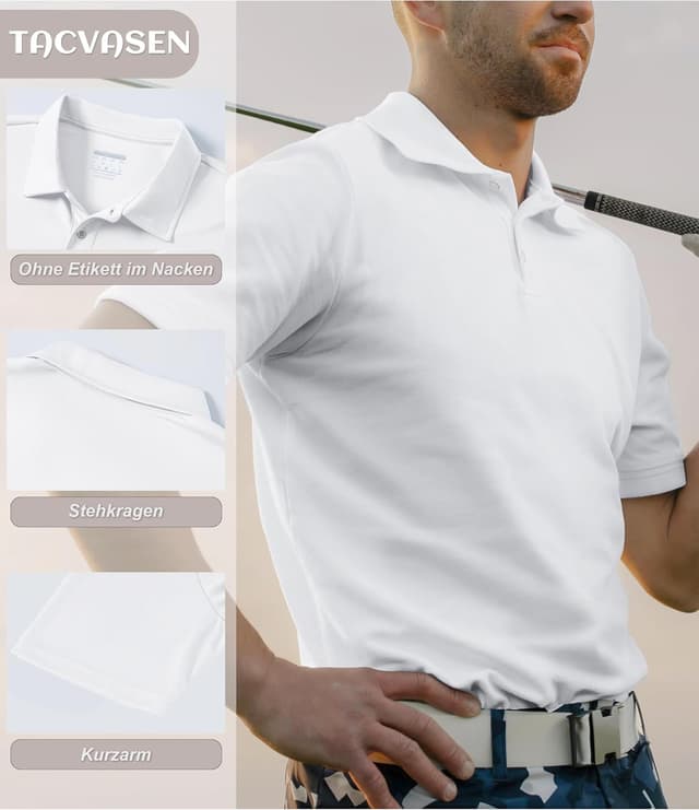 Detalle 2 de TACVASEN Herren Poloshirt Kurzarm – schnelltrocknend, atmungsaktiv und für Sport & Freizeit