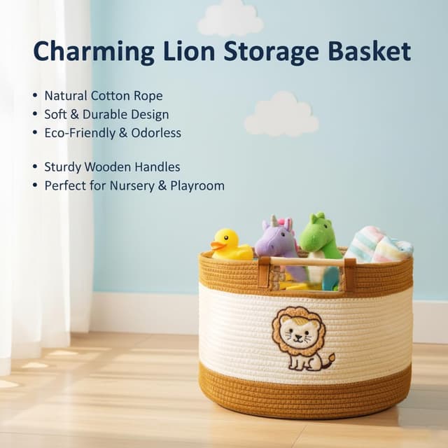 Detalle de Tidelit Baumwollseilkörbe für Kinder – gewebter Spielzeugkorb mit Holzgriffen, 17 l