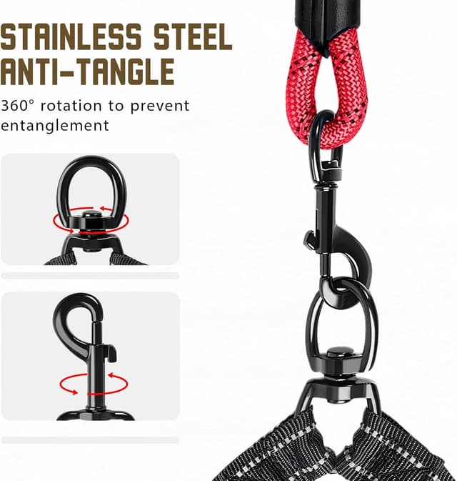 Detalle de Blanlody Double Dog Lead for Walking 2 Dogs (No-Tangle) with 360° Swivel, Reflective Bungee and Padded Handles