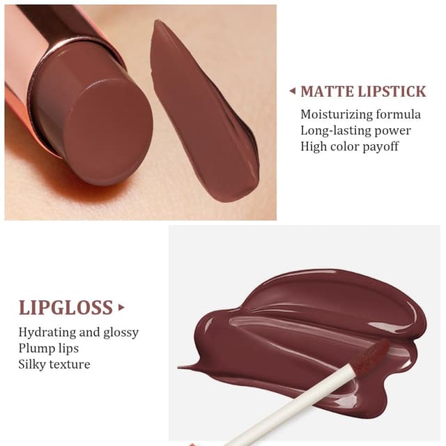 Detalle de LOPHE Lippenstift Matt Lipgloss Set (3-in-1) mit Lipliner, Nr. 3 Rotbraun