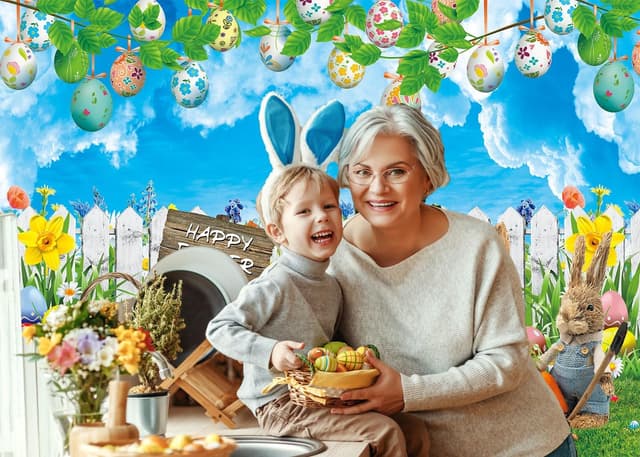 Thumbnail 1 de BINQOO 8x6FT Blue Sky Easter Backdrop