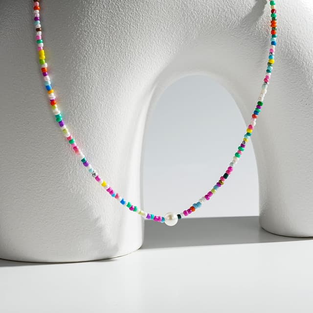 Detalle 2 de TINGN Bunte Perlenkette für Damen, handgefertigt im Boho-Stil mit verstellbarer Länge