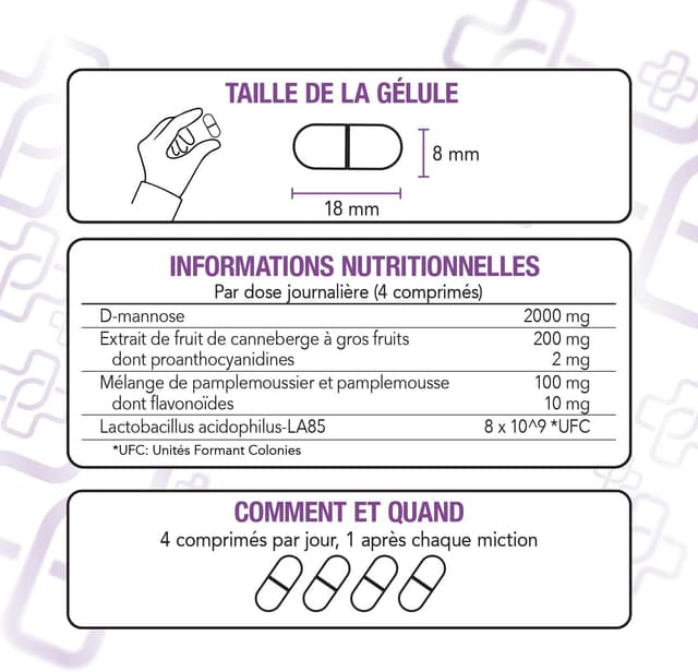 Detalle de PiùLife D-Mannose Cystite Femme 2000 mg avec canneberge et probiotiques – 45 comprimés