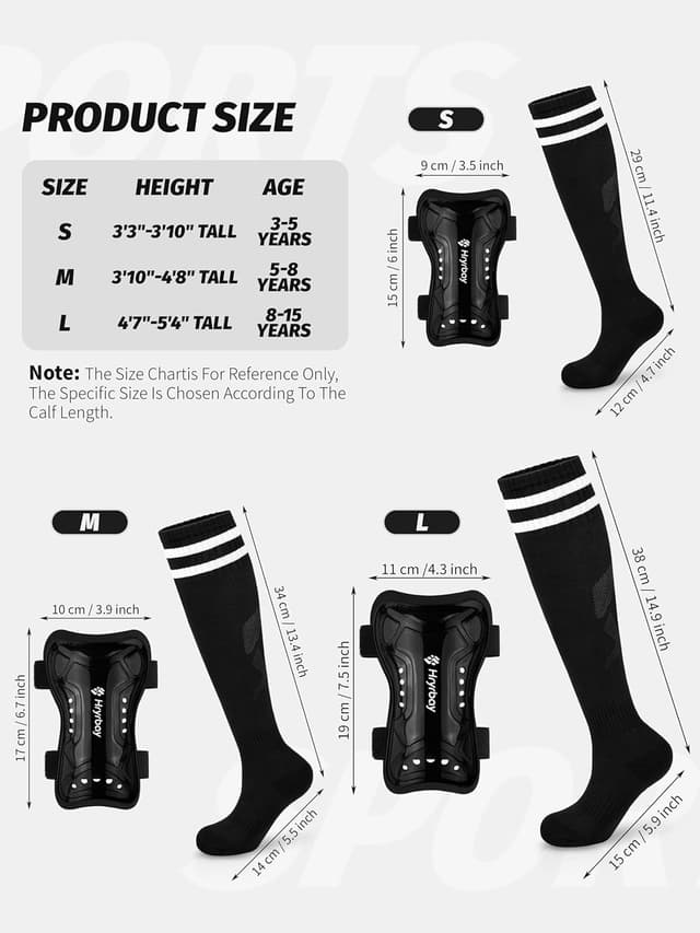 Detalle 2 de Hryrbay Kids Soccer Shin Guards and Socks (Toddler Sizes 3–15) with Double Elastic Straps