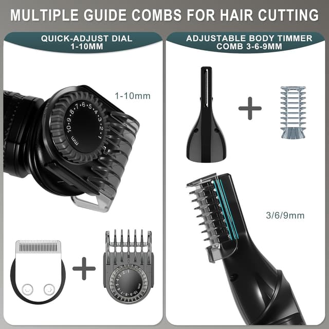 Thumbnail 3 de Hatteker 8-in-1 Professional Men’s Grooming Kit (cordless zero-gapped T-blade trimmer + clipper + body, nose & ear trimmers), IPX7