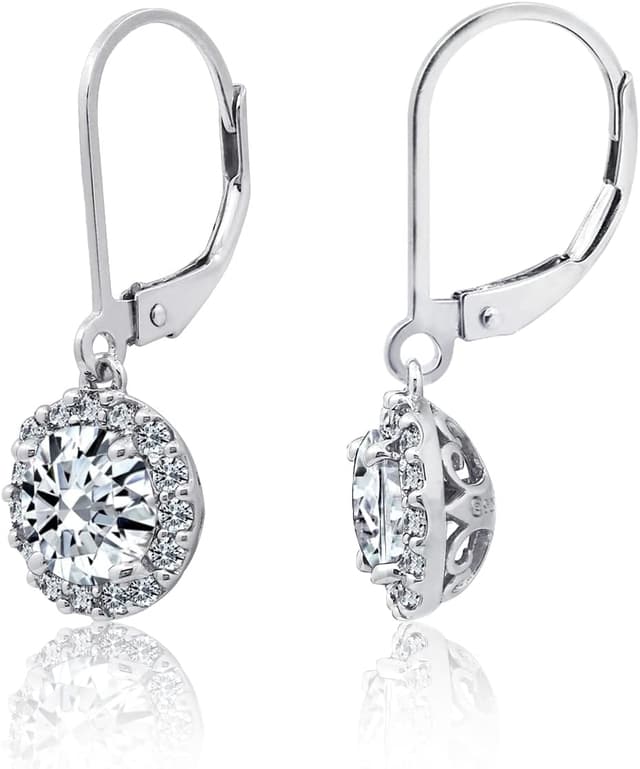Detalle de Sterling silver halo drop earrings 25mm