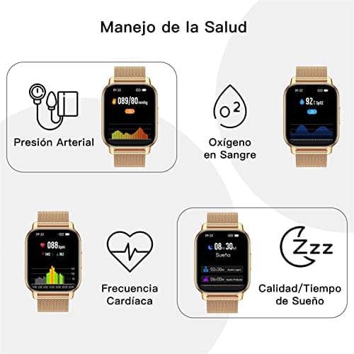 Detalle 2 de Popglory Reloj Inteligente Mujer con llamadas, presión arterial y 100+ deportes (1.85”)