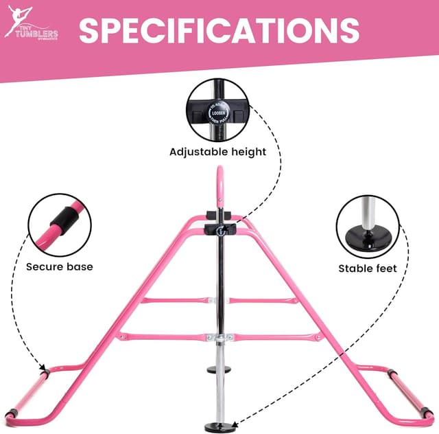 Detalle de TINY TUMBLERS Gymnastics Bar with Rings & Hand Grips for Kids (Adjustable 90–150 cm)