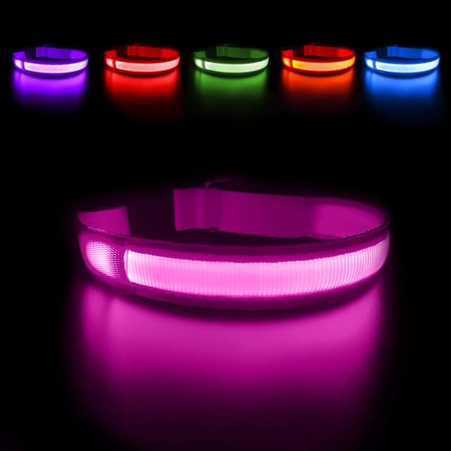 Detalle de MASBRILL leuchtendes, aufladbares LED-Hundehalsband (wasserdicht) mit 3 Modi – Rosa, S
