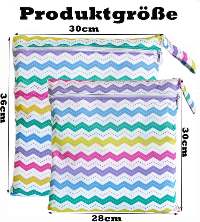 Detalle de TRASUN Wetbag im 2er-Set für Kindergarten: wasserdichte Nassbeutel für Windeln, Schwimmsachen & mehr