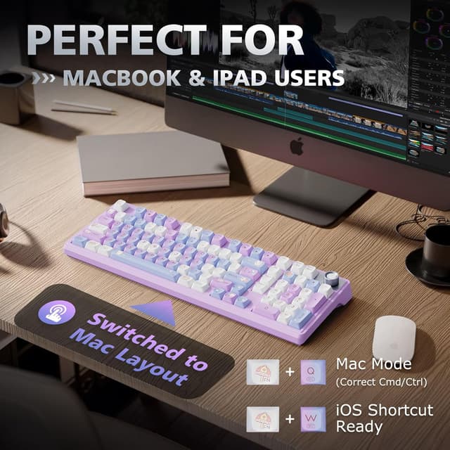 Detalle 1 de ROYALAXE F98 Creamy 98% Wireless Mechanical Keyboard with Number Pad, Knob, and RGB (Hot-Swappable)