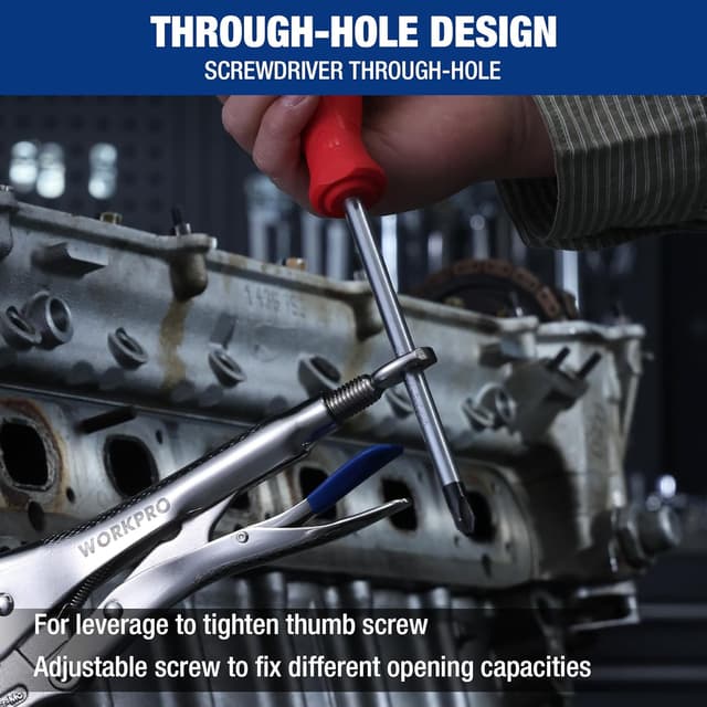 Detalle de WORKPRO 2-Piece Locking Pliers Set (6.5" Long Nose & 10" Curved Jaw) CR-MO Steel