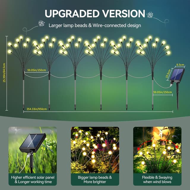 Detalle 2 de RJEDL Solar Firefly Lights with Remote — 60 LED outdoor swaying lights (pack of 6)