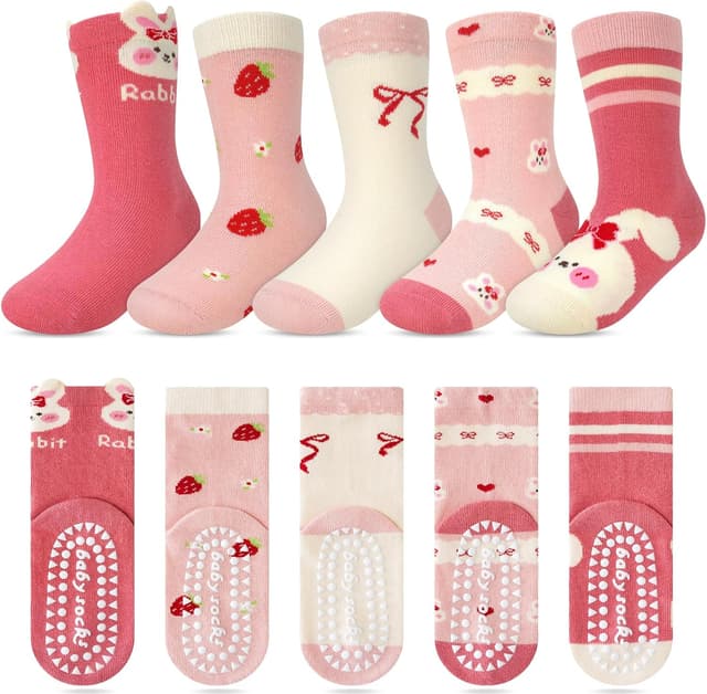 Detalle de Kyopp lot de 10 chaussettes enfant rigolotes en coton (21-37) – motifs animaux, antidérapantes