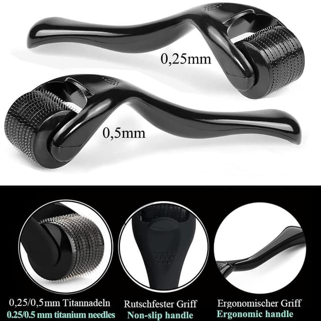 Detalle de Zemolo 2er Derma-Roller Set (0,25 mm & 0,5 mm) mit 540 Micronadeln für Gesicht, Bart und Kopfhaut