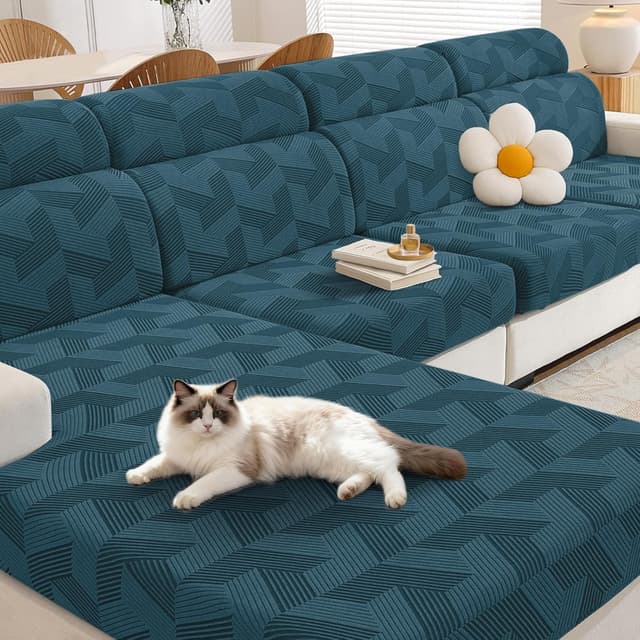 Detalle de CYCMACO copricuscini e copriseduta elasticizzati per divano (2 posti) blu pavone, antiscivolo e lavabili