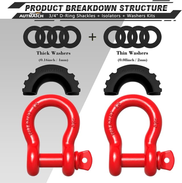 Detalle 2 de AUTMATCH D Ring Shackle 3/4" 41,887 lbs Tow Recovery