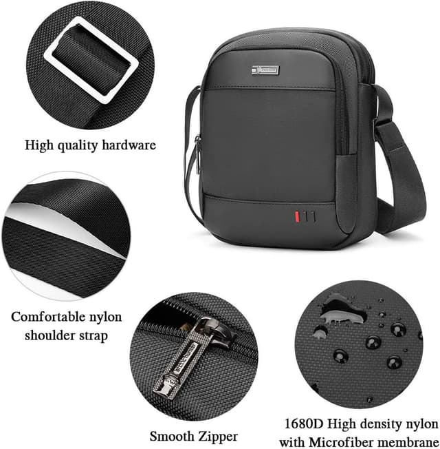 Detalle de BAIGIO sac bandoulière homme noir 24 x 20 x 9 cm : pratique pour travail, voyages et sport