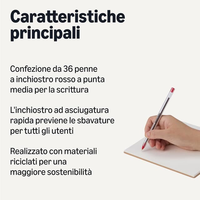 Detalle 2 de Set di penne a sfera Amazon Basics con inchiostro rosso, punta 1,0 mm (confezione da 36)