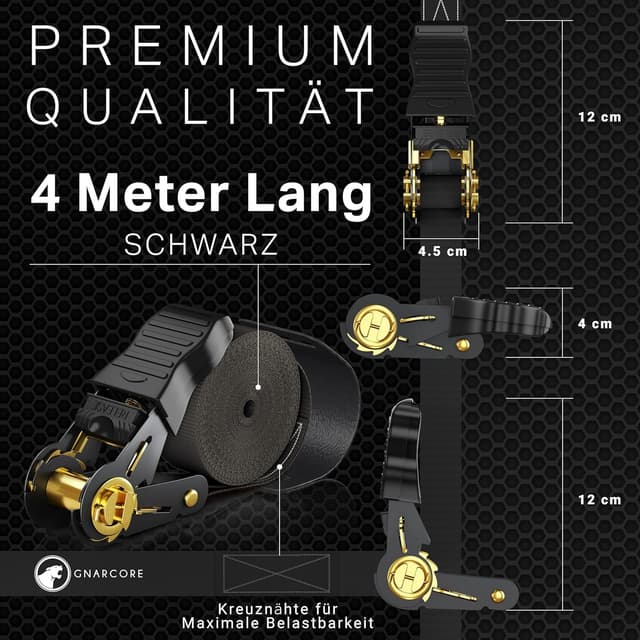 Detalle de Cinghie di fissaggio a cricchetto Premium (set da 4) DIN EN 12195-2, con borse