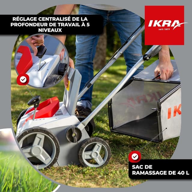 Detalle de IKRA IEVL 1838 scarificateur aérateur électrique 2-en-1, 38 cm et 1800 W