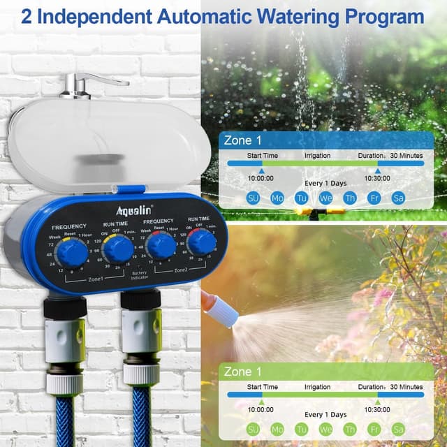 Detalle de Aqualin Hose Water Timer (Blue) electronic watering controller with two outlets