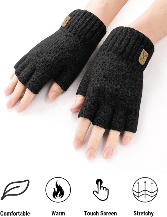 Thumbnail 5 de JUNRUI Fingerless Winter Knitted Gloves for Running