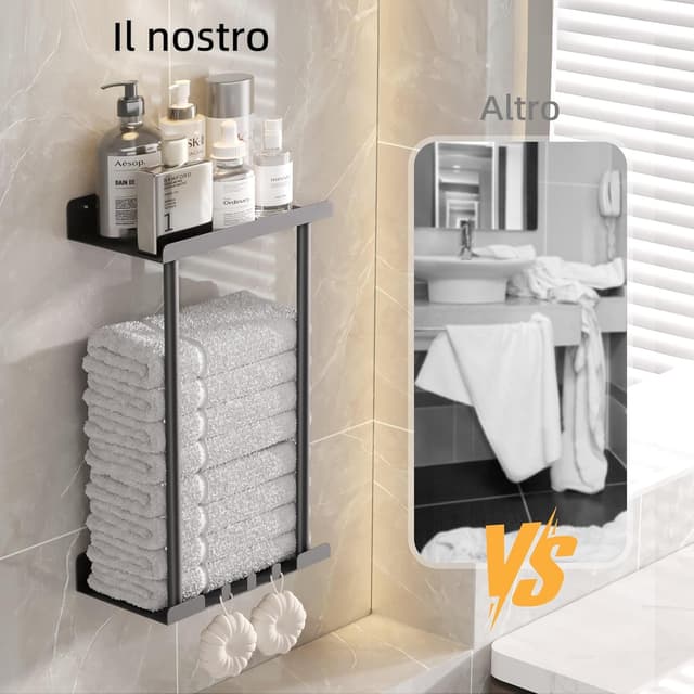 Thumbnail 3 de Porta Asciugamani Adesivo Altezza Regolabile 38-75 cm